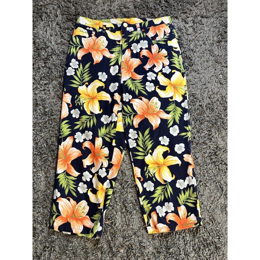 Ralph Ralph Lauren Capri Pants Tropical Floral Crop Stretch‎ Resort  Sz 4 Beach